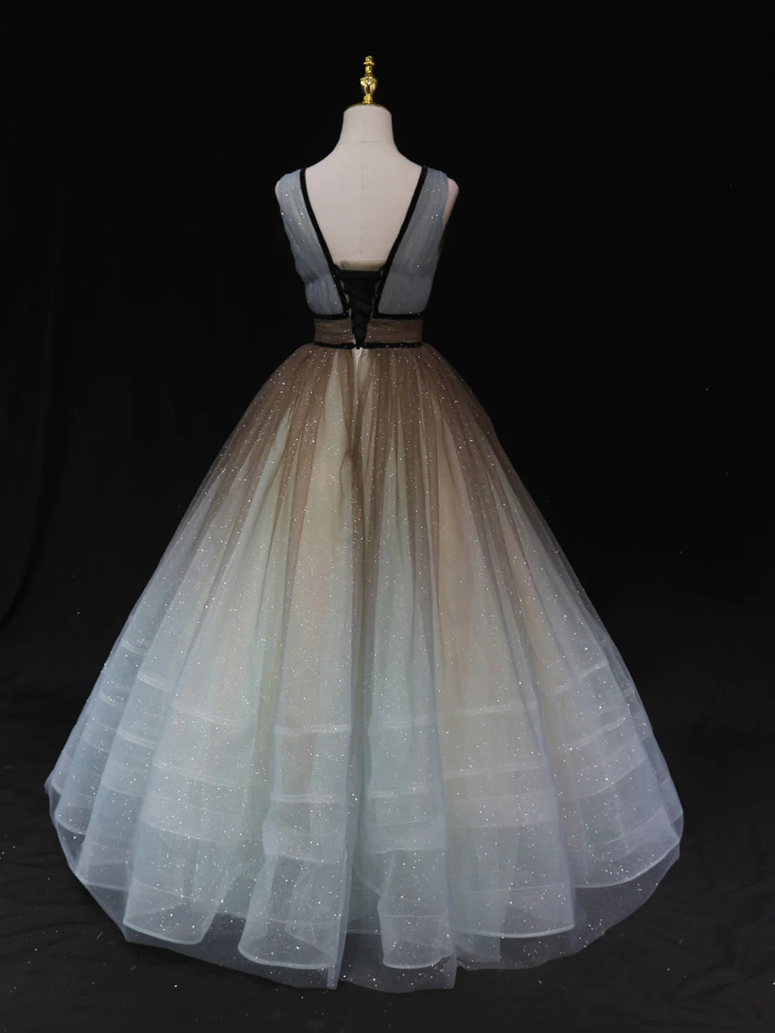 Glitter A-Line V Neck Tulle Long Prom Dress Tulle Long Formal Party Dress,DP1565