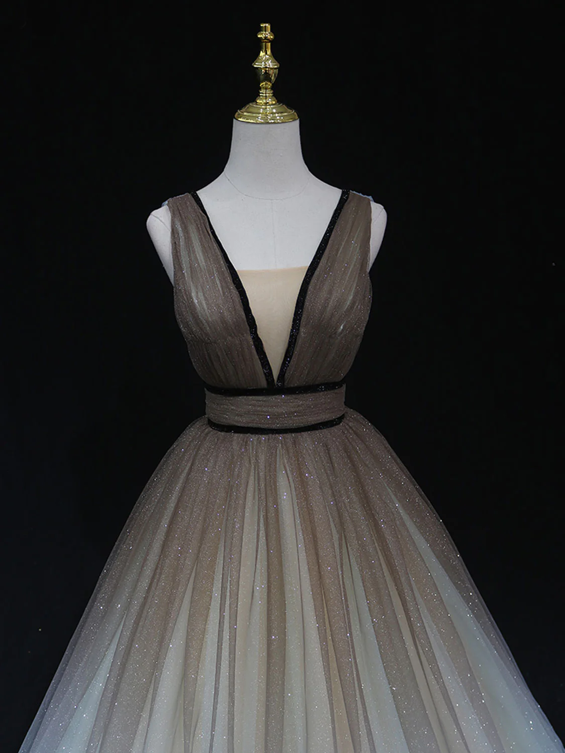 Glitter A-Line V Neck Tulle Long Prom Dress Tulle Long Formal Party Dress,DP1565