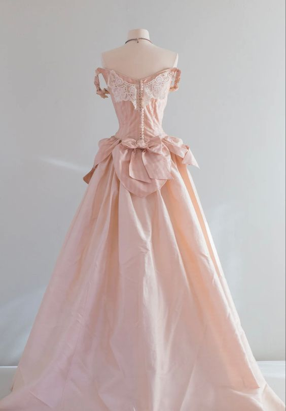 Pink Vintage A-Line Off Shoulder Long Prom Dress,DP1622