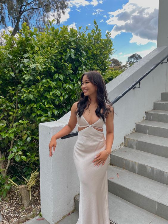 Light Grey V Neck Cut Out Long Prom Dress Wedding Guest Dress,DP1656