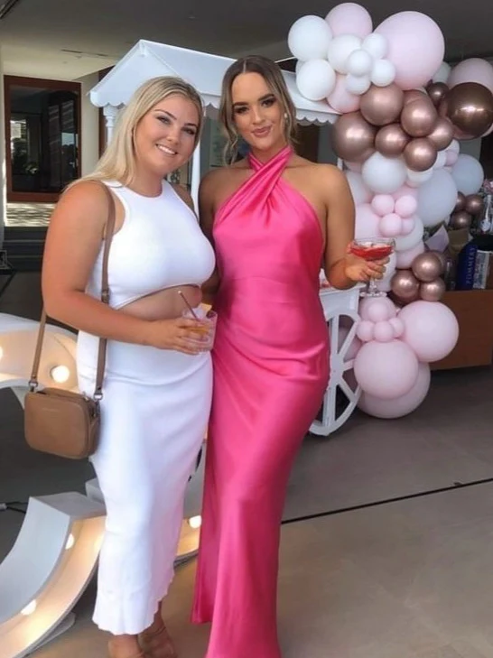 Robe de bal longue rose vif dos nu, robe d'invitée de mariage, DP1671