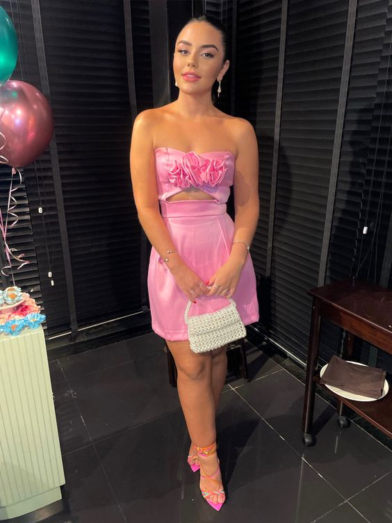 Pink Strapless Cut Out Sweet Short Party Dress Homecomig Dress,DP1691