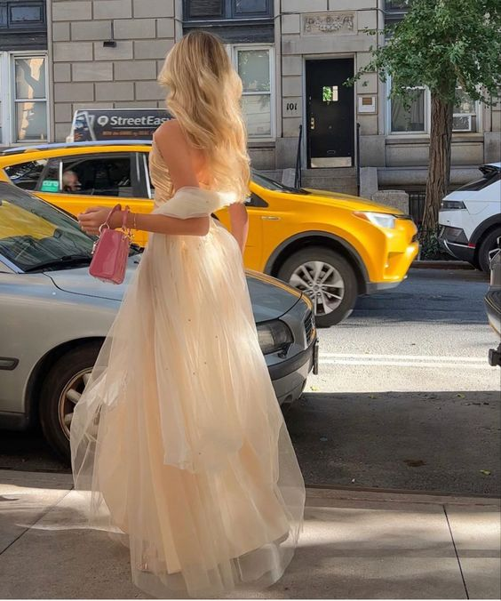 Elfenbeinfarbenes trägerloses A-Linien-Tüll-Langballkleid, Geburtstagspartykleid, DP1700