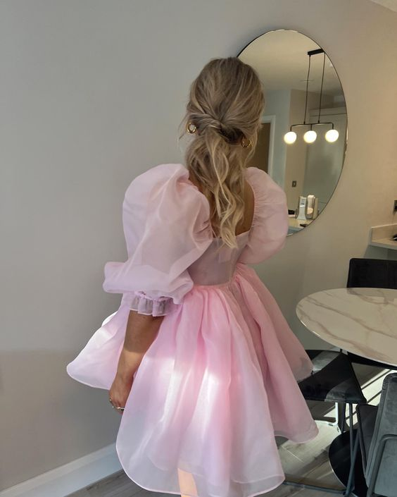 Robe de soirée en tulle rose doux, robe de fête d'anniversaire, DP1701