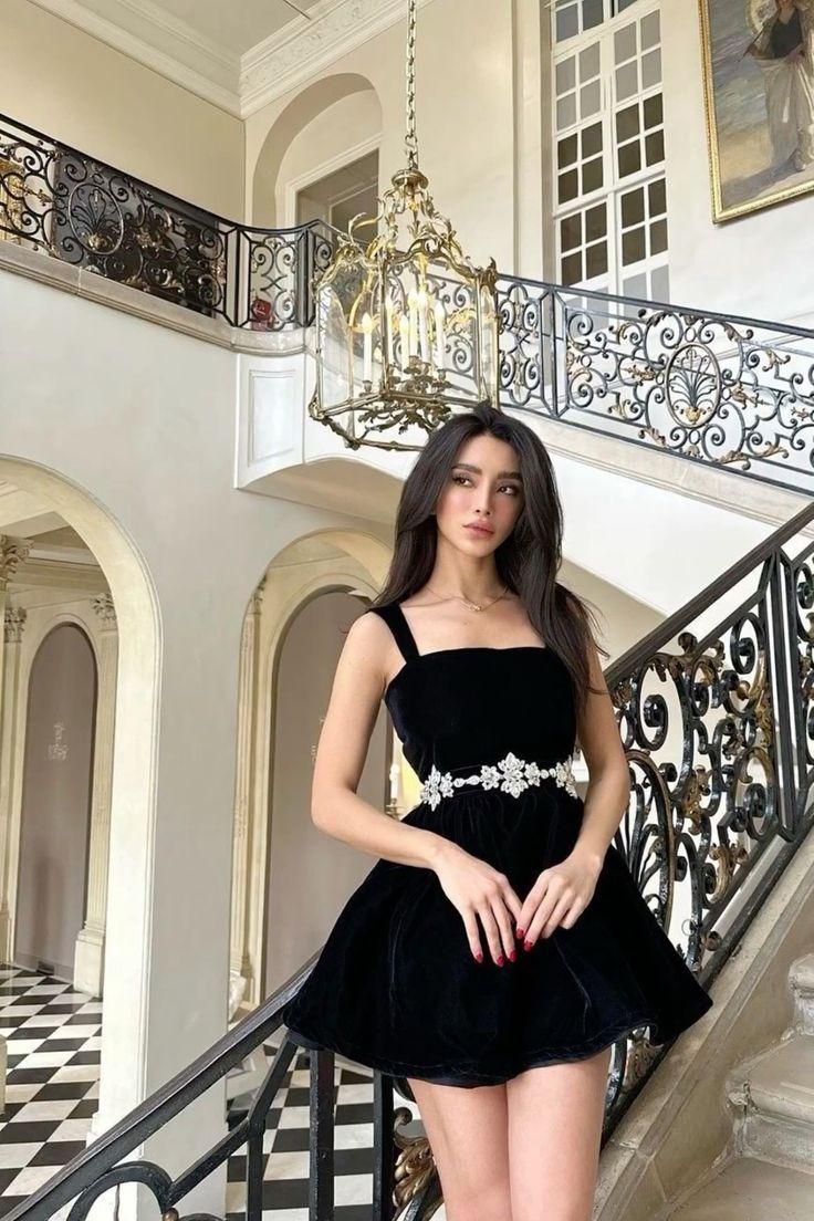 Black Straps Velvet Homecoming Dress Short Party Dress with Appliques, DSProm Black Straps Velvet Homecoming Dress Short Party Dress with Appliques, DSProm