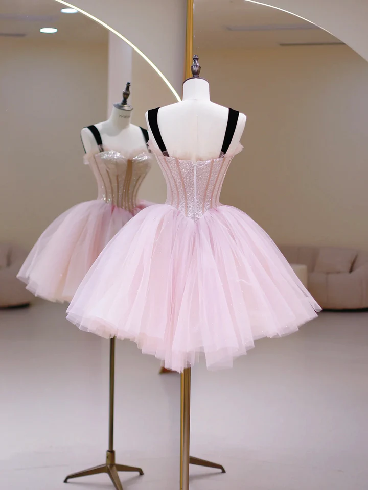 Pink Tulle Sequins Sweetheart Short Prom Dress Homecoming Dress,DP1734