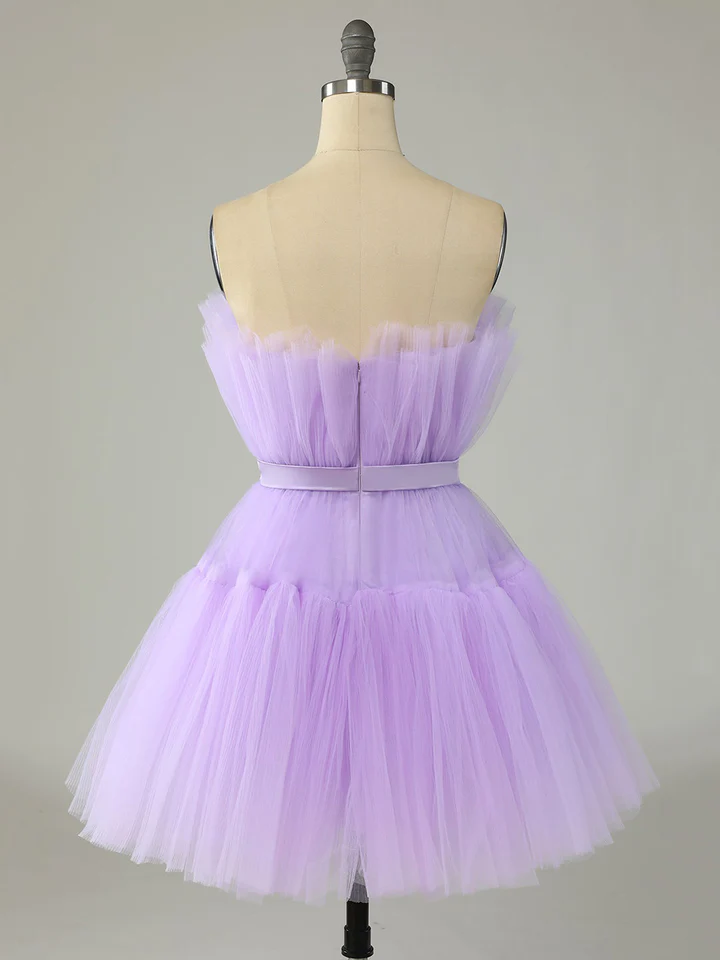 Purple Strapless Tulle Short Party Dress A-Line Homecoming Dress,DP1735