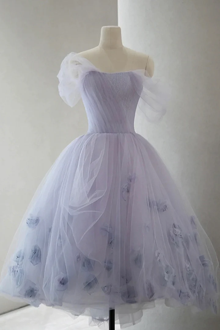Robe de soirée trapèze lavande à épaules dénudées, robe de bal, DP1744