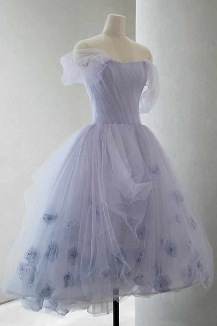 Robe de soirée trapèze lavande à épaules dénudées, robe de bal, DP1744