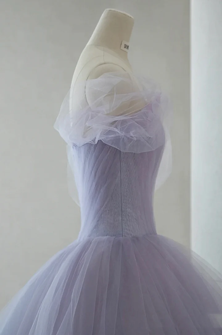 Robe de soirée trapèze lavande à épaules dénudées, robe de bal, DP1744