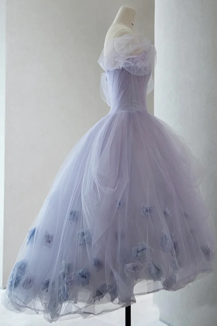 Robe de soirée trapèze lavande à épaules dénudées, robe de bal, DP1744