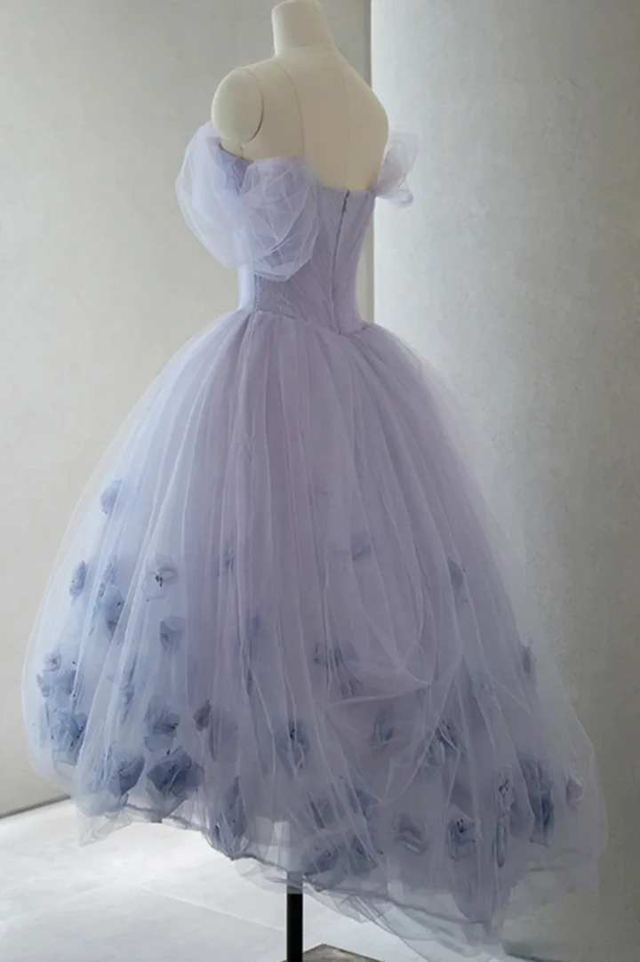 Robe de soirée trapèze lavande à épaules dénudées, robe de bal, DP1744