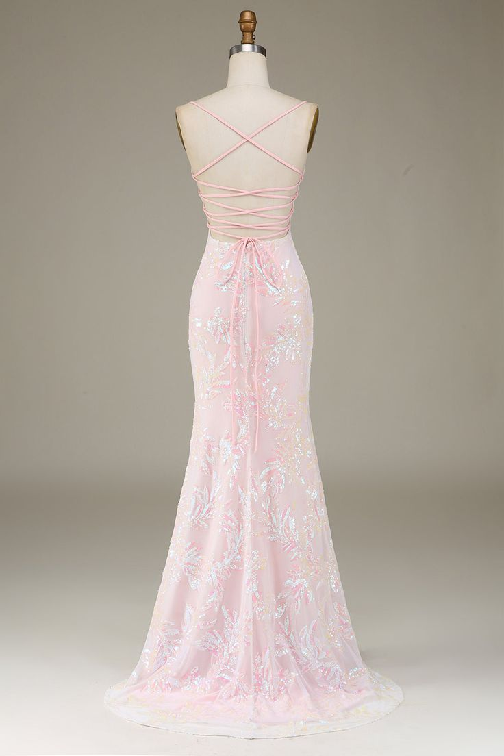 Light Pink Sequins Long Party Dress Evening Dress with Slit,DP1811