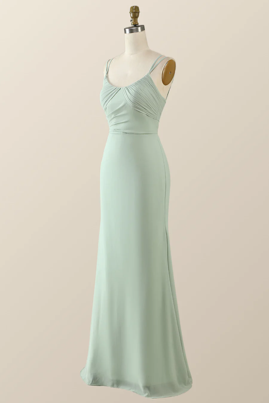 Salbeigrünes Chiffon Plissee Langes Partykleid Brautjungfernkleid,DP1814