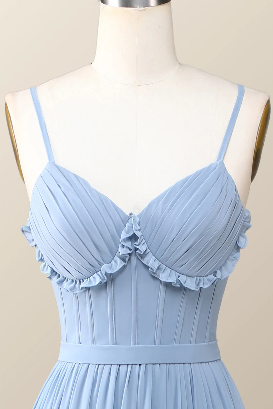 Boho Style Dusty Blue Rüschen Langes Partykleid Brautjungfernkleid,DP1817
