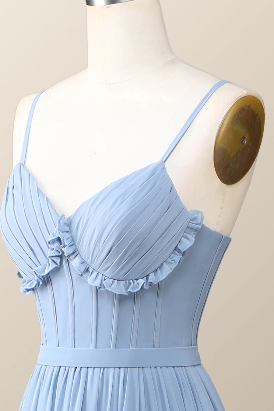 Boho Style Dusty Blue Rüschen Langes Partykleid Brautjungfernkleid,DP1817
