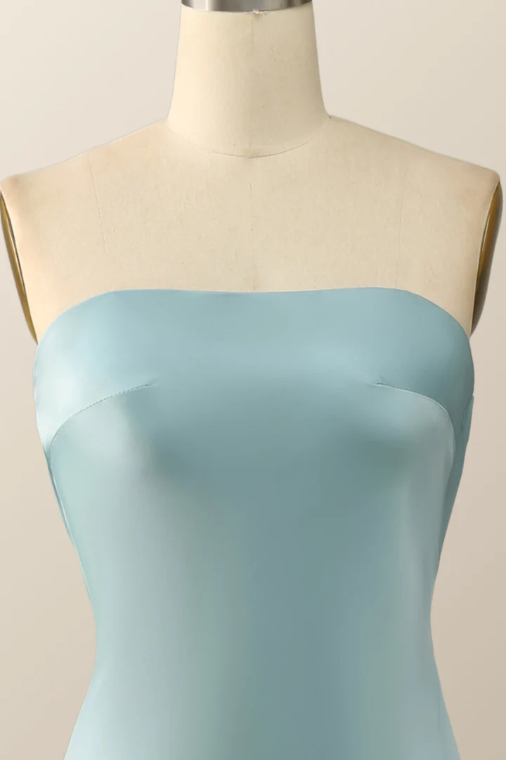 Blaues trägerloses Meerjungfrau-Kleid, langes Partykleid, Brautjungfernkleid, DP1820