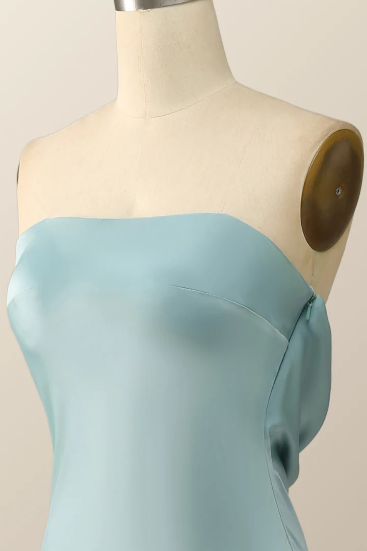 Blaues trägerloses Meerjungfrau-Kleid, langes Partykleid, Brautjungfernkleid, DP1820