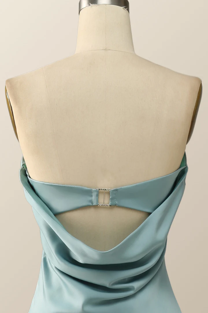 Blaues trägerloses Meerjungfrau-Kleid, langes Partykleid, Brautjungfernkleid, DP1820