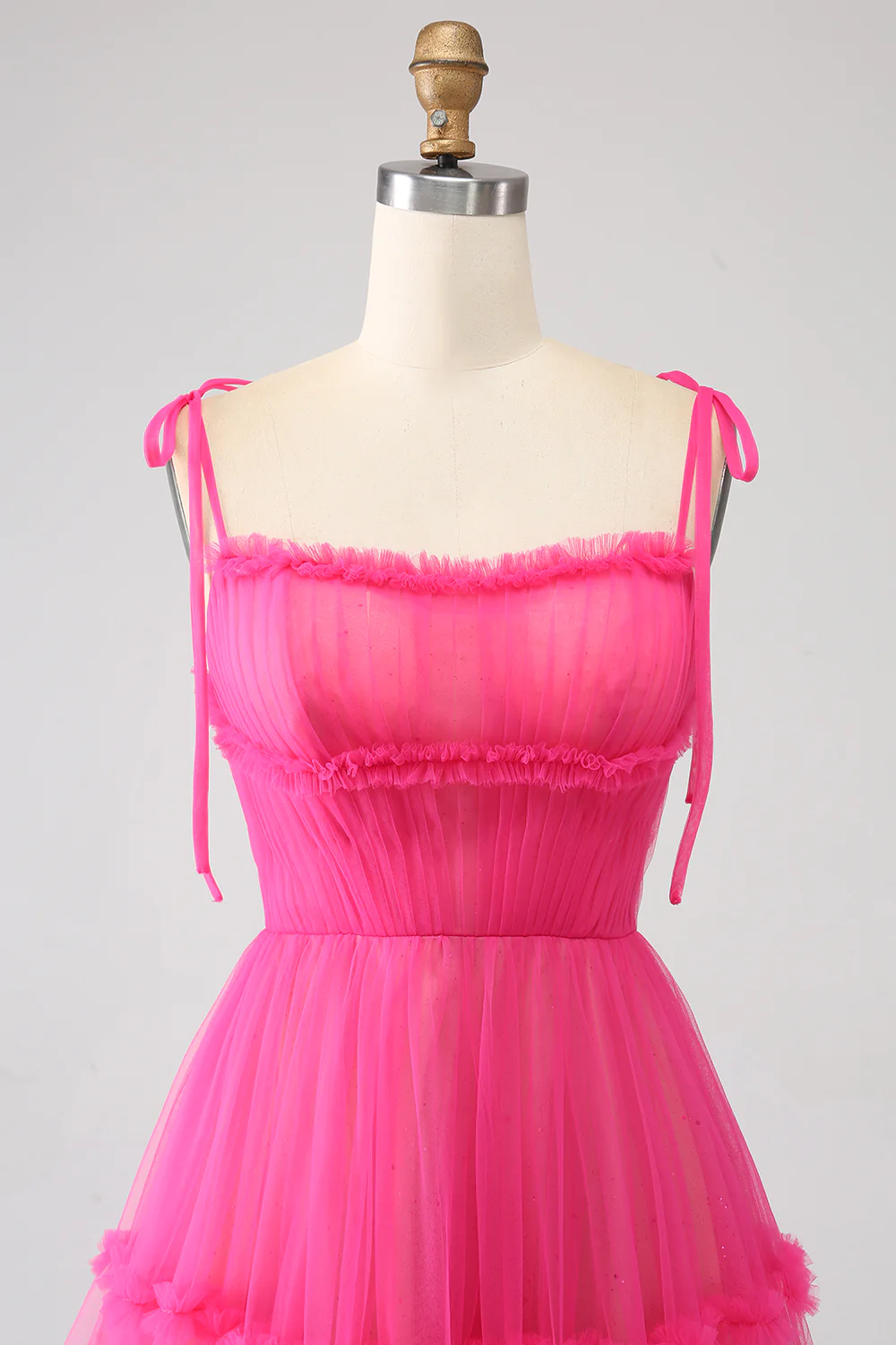 Hot Pink Princess A-Line Spaghetti Straps Tulle Long Prom Dress,DP1864