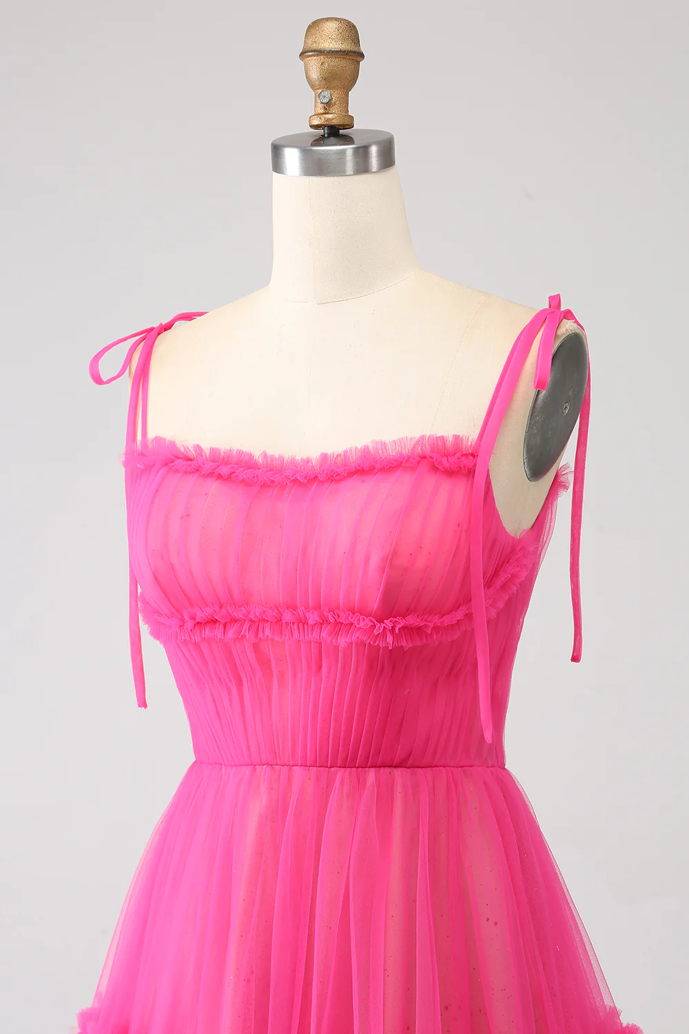 Hot Pink Princess A-Line Spaghetti Straps Tulle Long Prom Dress,DP1864