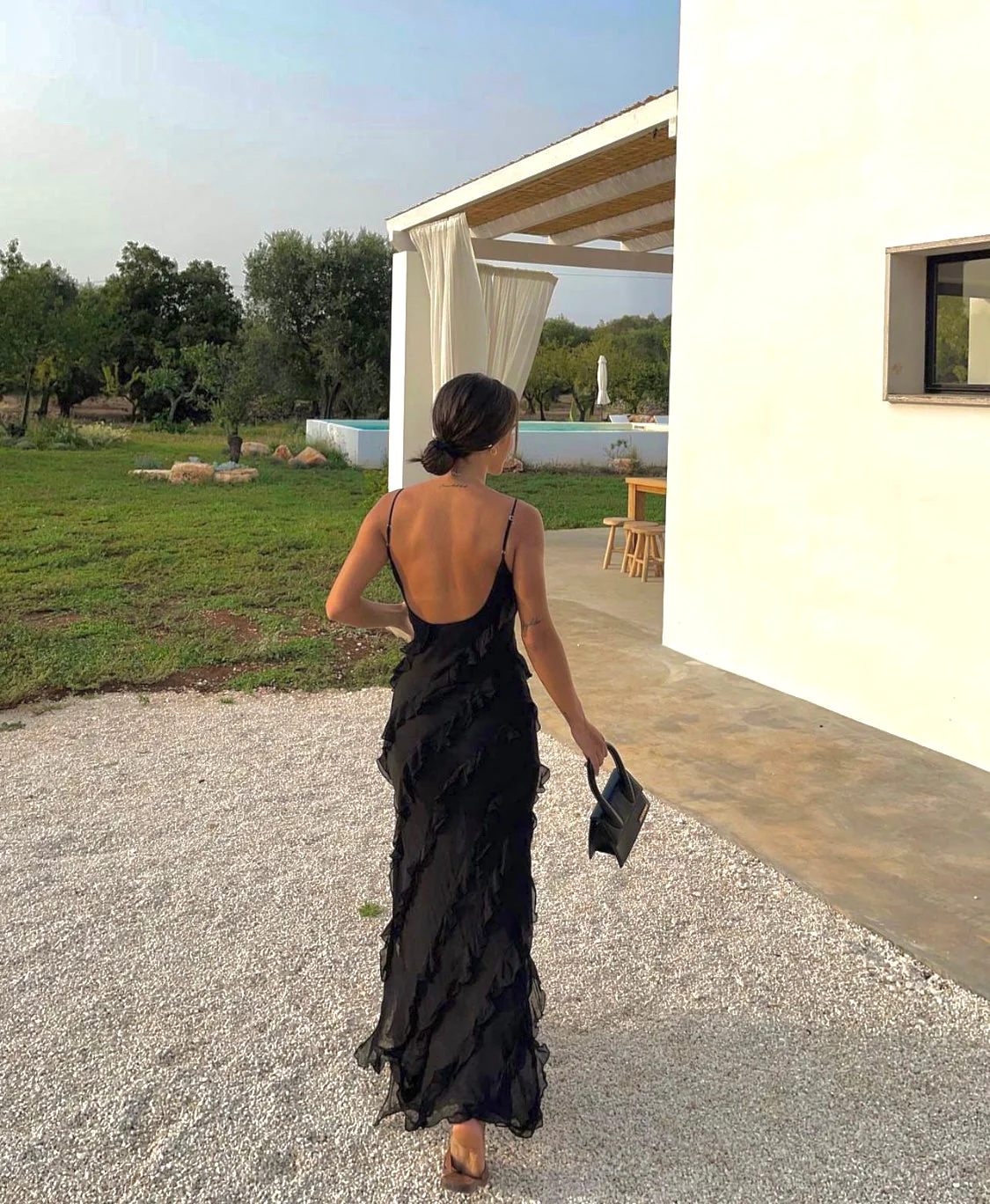 Rote Spaghettiträger Rüschen Meerjungfrau Langes Partykleid Hochzeitsgastkleid,DP1894