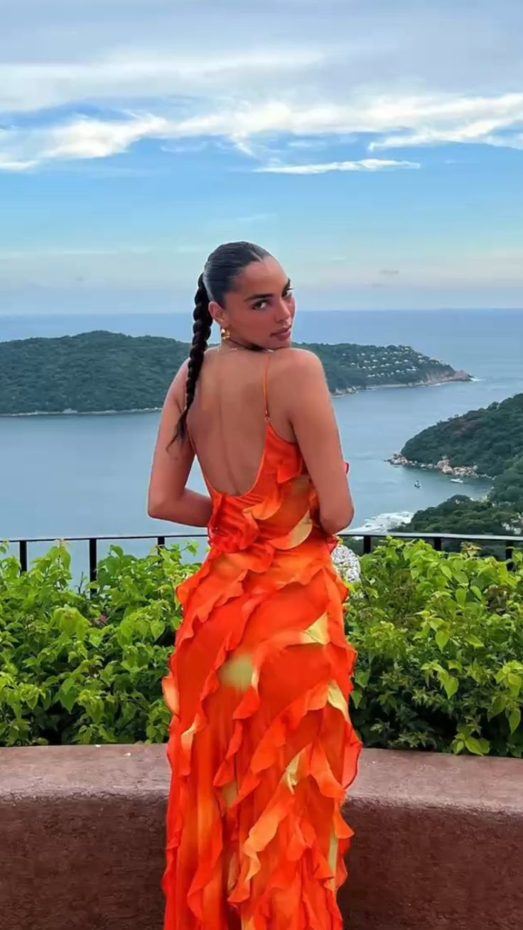 Orange Spaghettiträger Meerjungfrau Langes Partykleid Hochzeitsgastkleid,DP1896