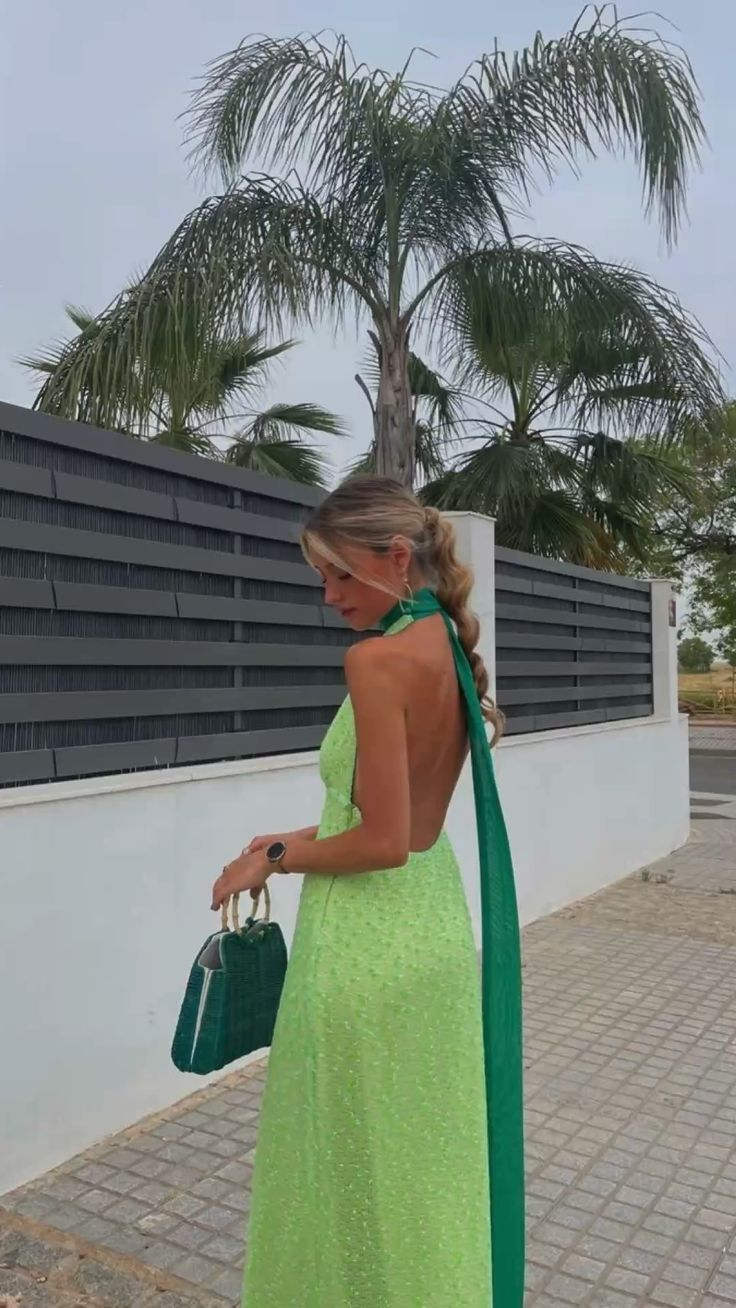 Green Halter Backless A-Line Long Party Dress Wedding Guest Dress,DP1928