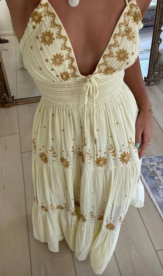 Light Yellow A-Line Halter Backless Embroidery Long Party Dress Trip Dress,DP1937