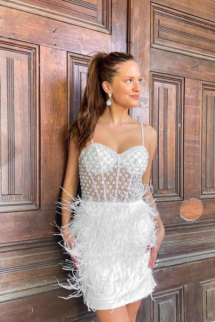 Purple Beading Spaghetti Straps Homecoming Dress Party Dress with Feather,DP1979