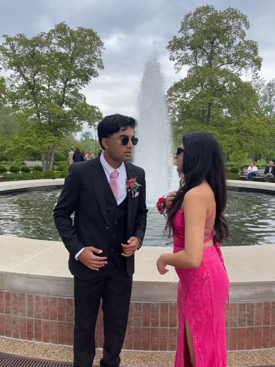 Hot Pink Straps Lace Up Long Party Dress with Slit, DP2156