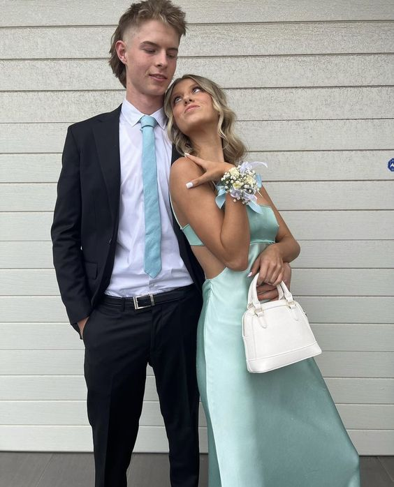 Light Blue Spaghetti Straps Backless Long Party Dress Wedding Guest Dress, DP2060