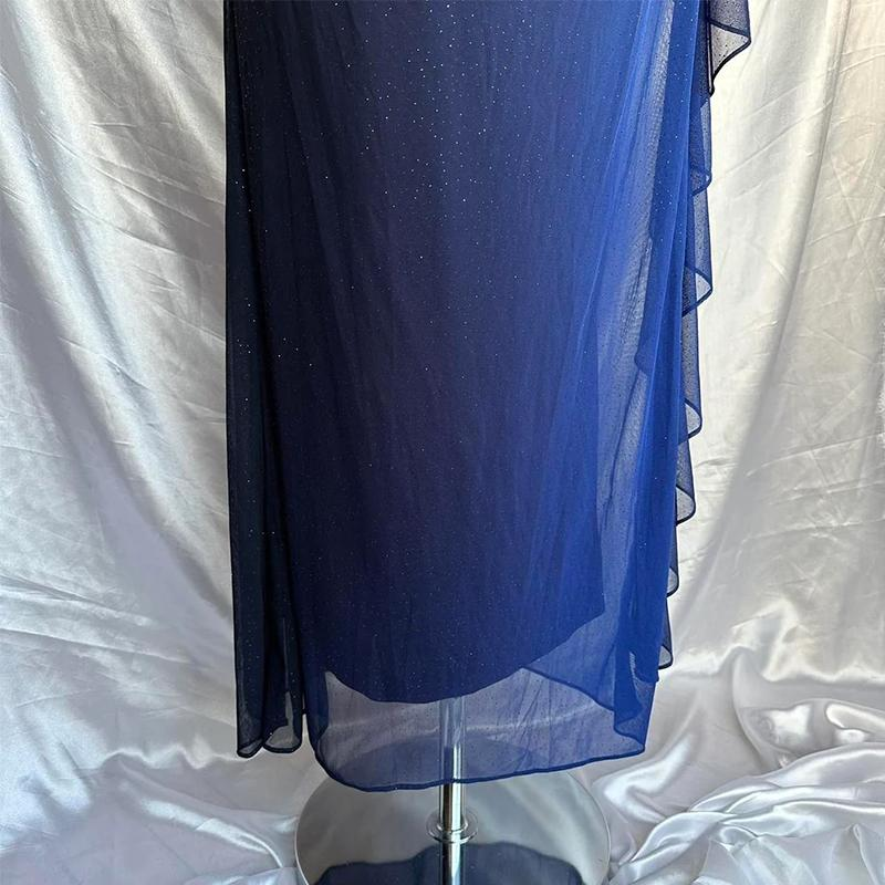 Dark Blue Ombre Straps Shiny Chiffon Vintage Long Prom Dress, DP2120
