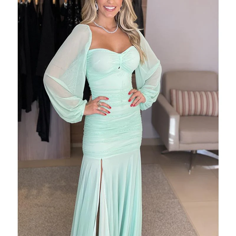 Mint Green Sweatheart Chiffon Long Party Dress Wedding Guest Dress, DP2122