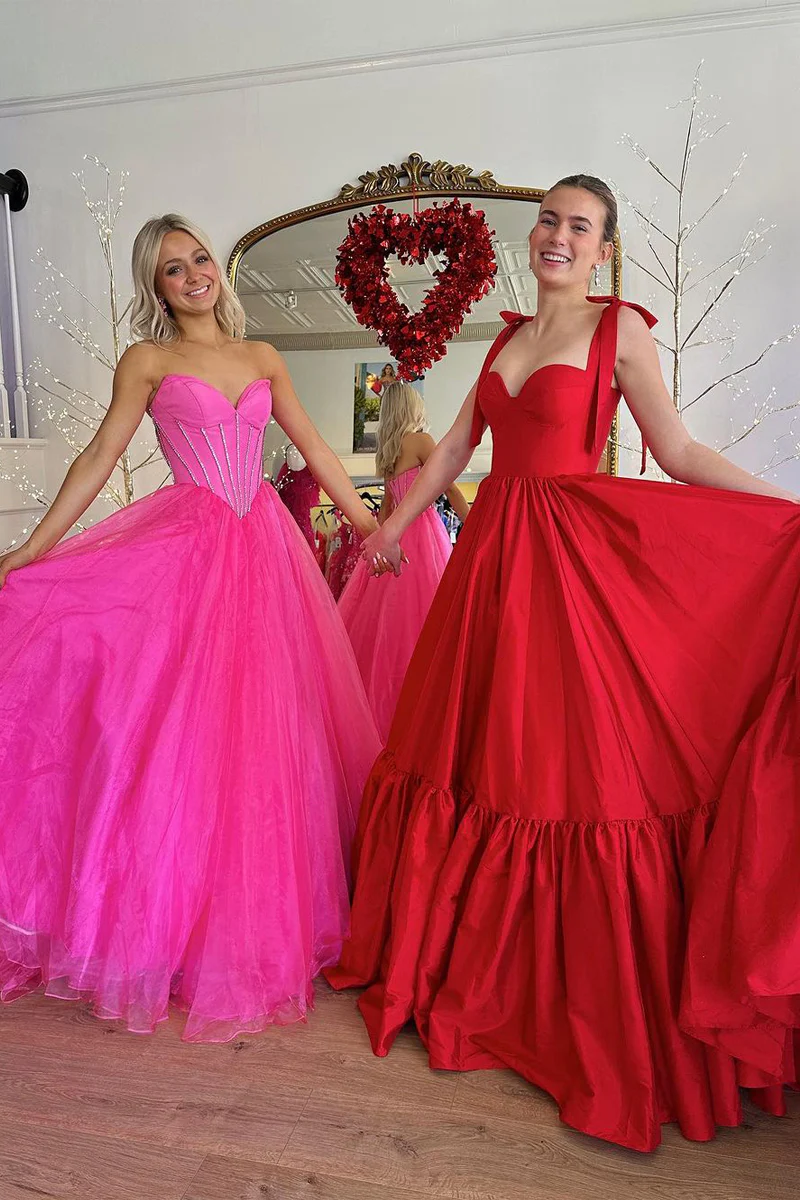 Pink Sweatheart Strapless Tulle A-Line Long Prom Dress, DP2141