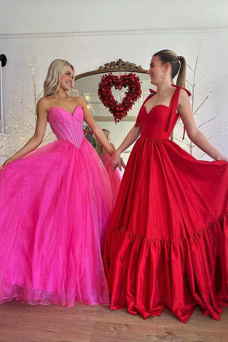 Pink Sweatheart Strapless Tulle A-Line Long Prom Dress, DP2141