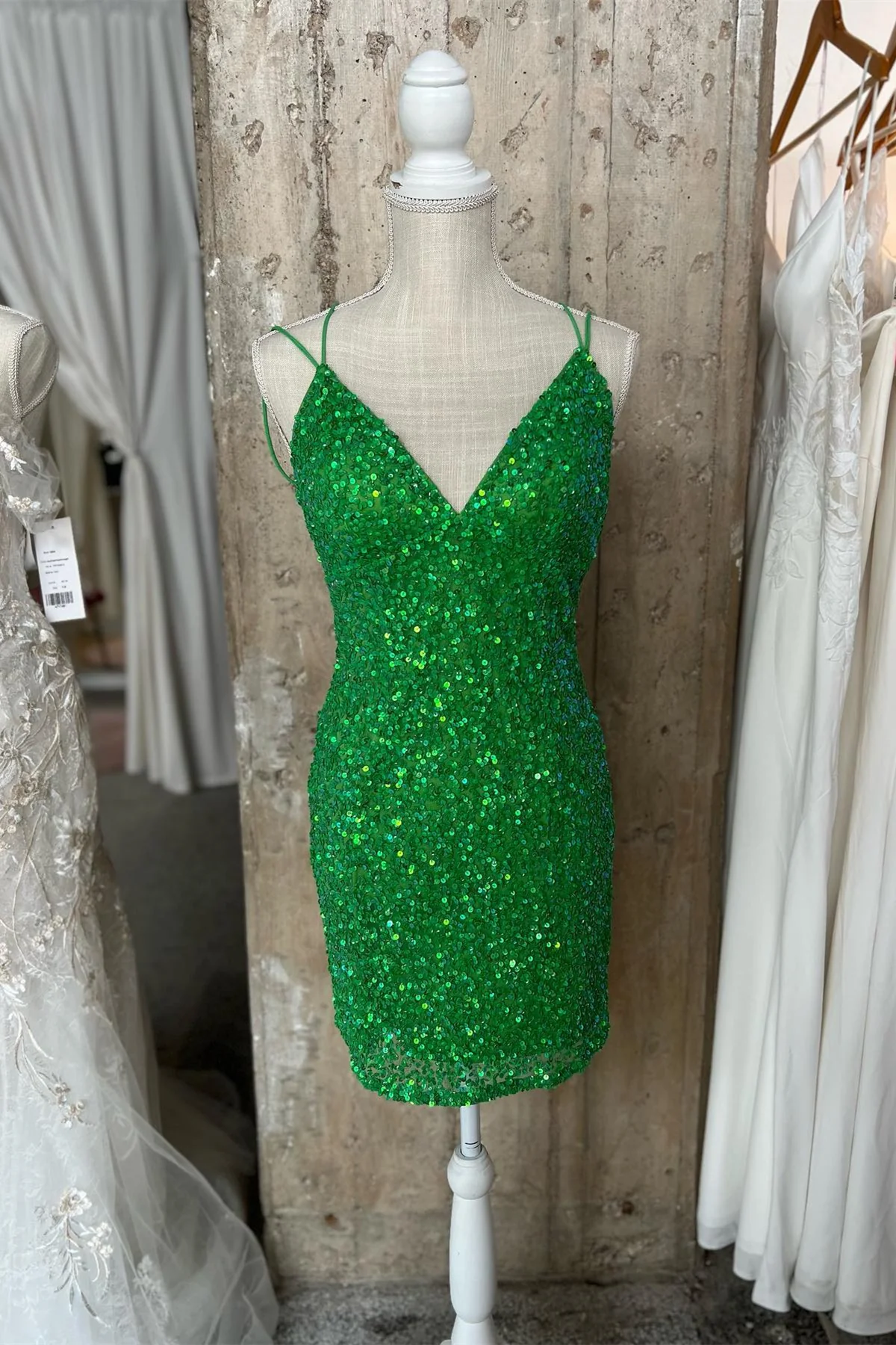 Green Straps Sequins Lace Up Simple Homecoming Dress, DP2171