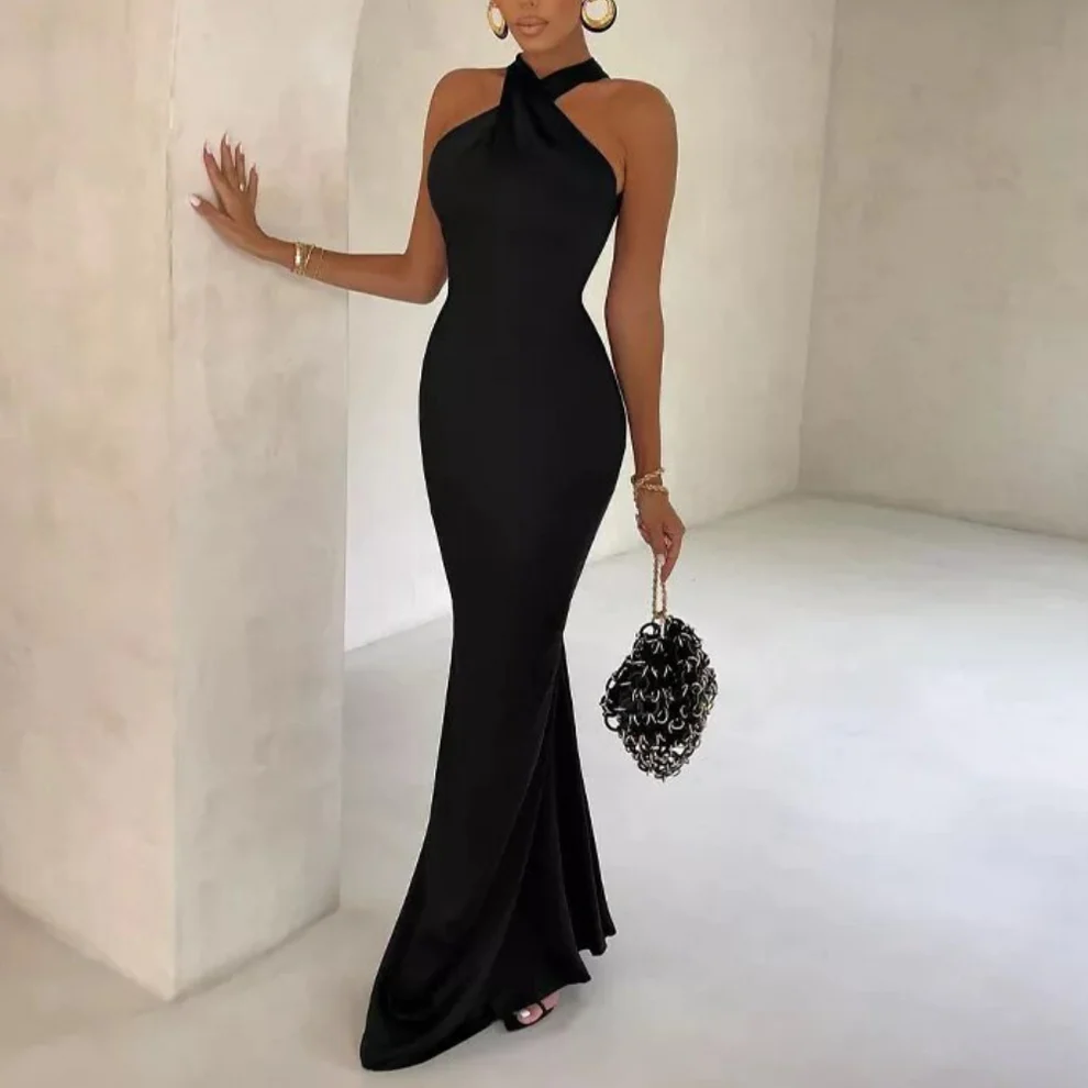 Braun-Oranges, gekreuztes Meerjungfrauen-Abendkleid, DP2239