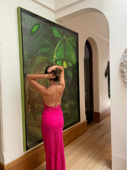 Fuchsia Neckholder Rückenfreies Elegantes Langes Partykleid, DP2241