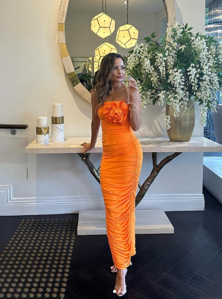 Orange Strapless Pleated Elegant Sheath Party Dress, DP2264