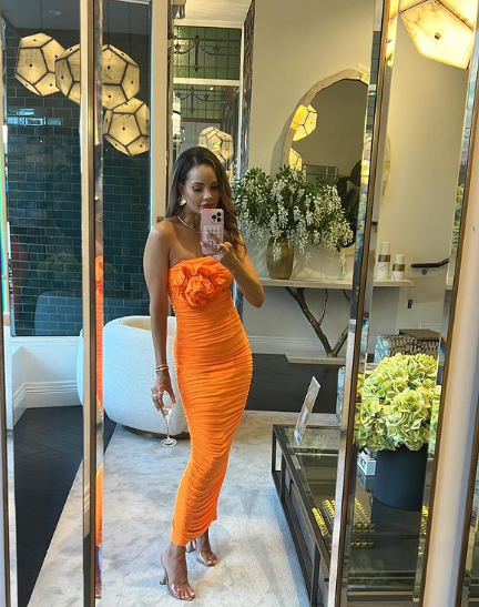 Orange Strapless Pleated Elegant Sheath Party Dress, DP2264