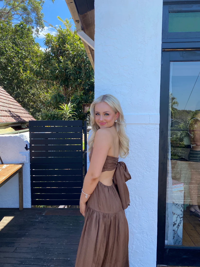 Trägerloses, rückenfreies, süßes, langes Partykleid in A-Linie, DP2352