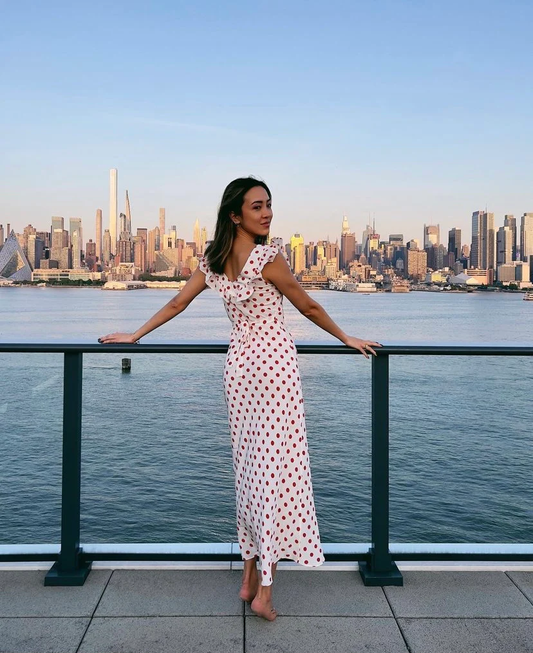 Süßes Chiffon Partykleid Einfaches Punkt Rüschenkleid, DP2412