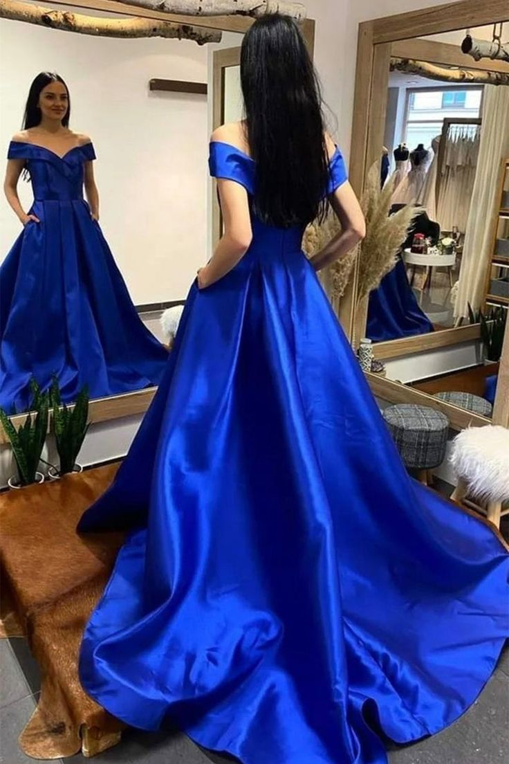 Off Shoulder Purple/Royal Blue/White Long Prom Dress Formal Graduation Evening Dresses with Train,DP0263