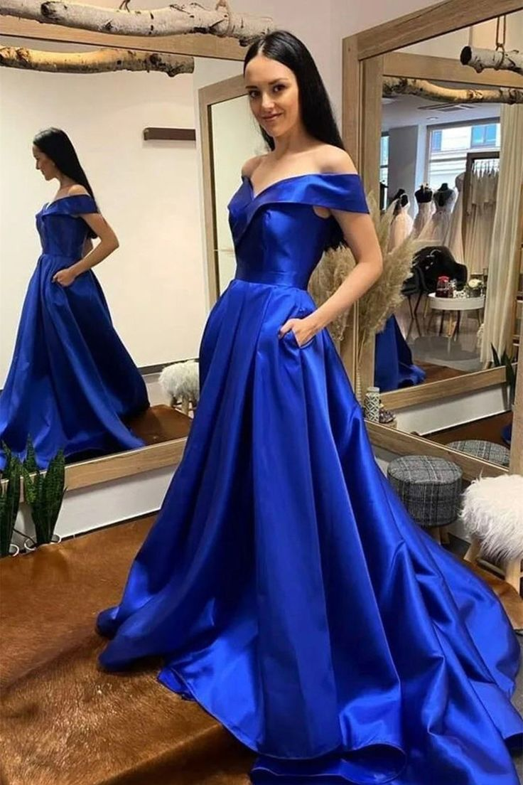 Off Shoulder Purple/Royal Blue/White Long Prom Dress Formal Graduation Evening Dresses with Train,DP0263