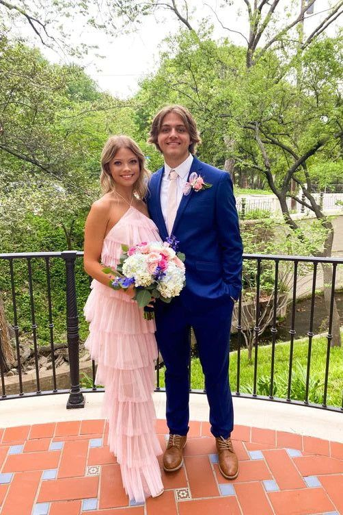 Long Pink Sleeveless Tulle Prom Dresses Party Dress with Slit,DP0272