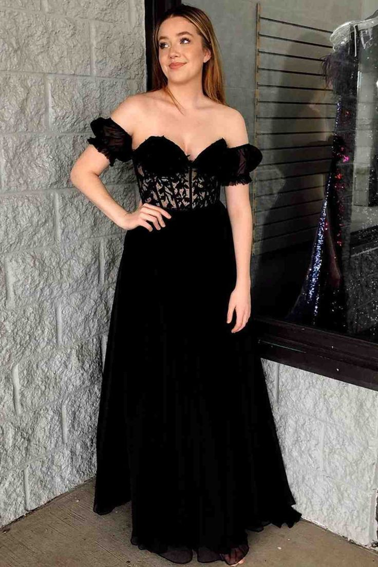 Off-Shoulder A-line Chiffon Applique Lace-Up Long Prom Dress,DP0281