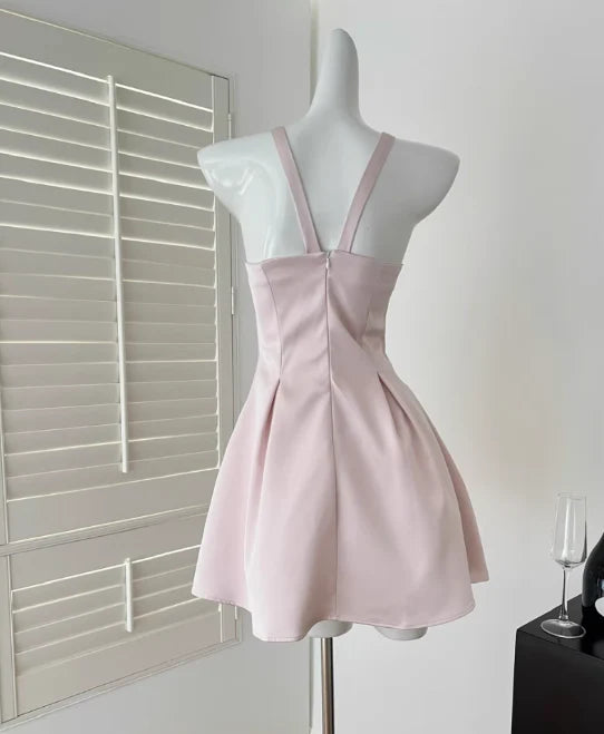 Vintage Pink Beaded Homecoming Dress A-Line Satin Party Dress Short Cocktail Dress, DP6553