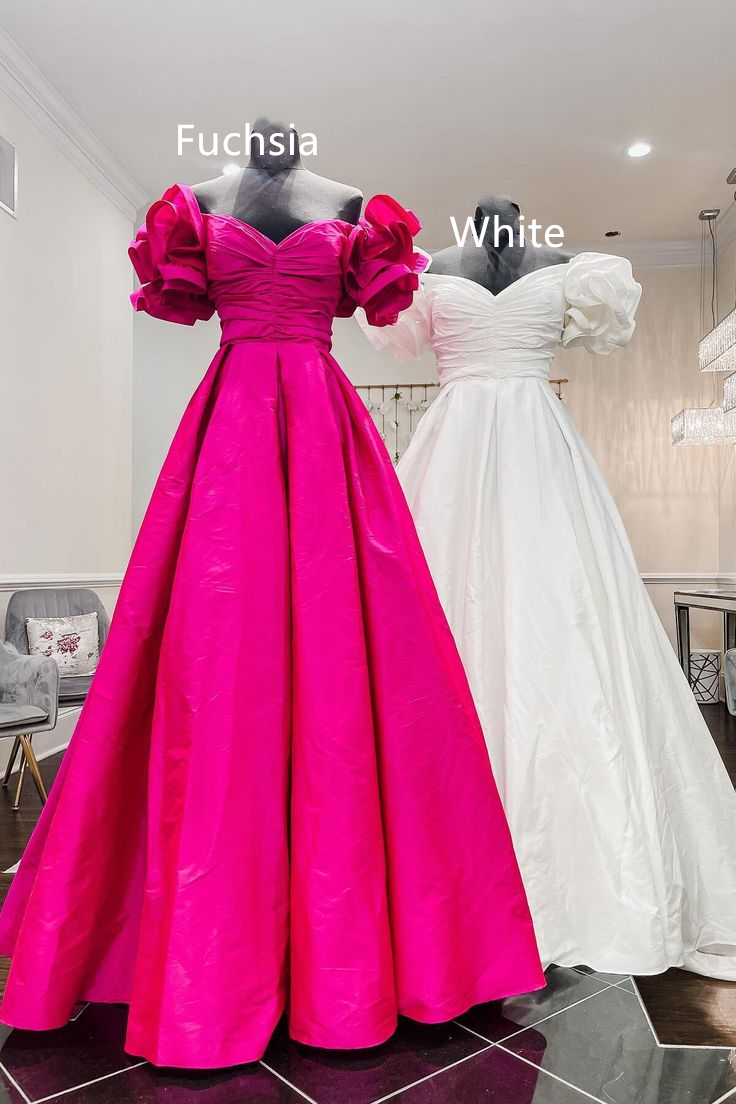 Robe longue plissée bleu roi à épaules dénudées, coupe trapèze, DP0299