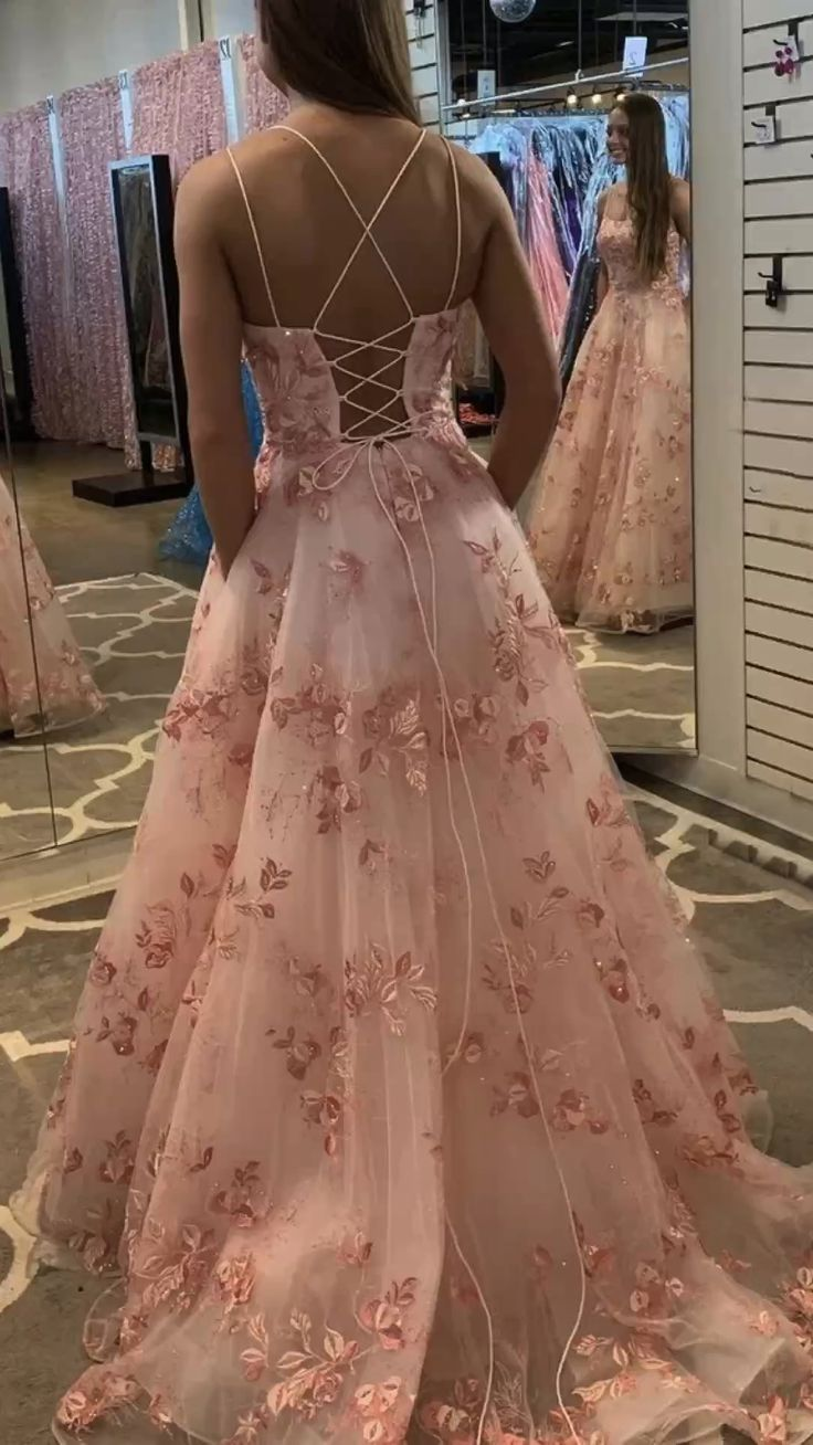 Pink Formal Evening Dress Lace Appliques A-Line Tulle Long Prom Dress,DP302